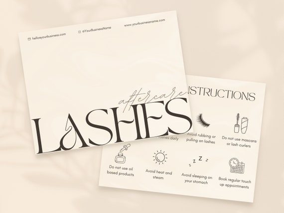 Lash Aftercare Cards | Eyelash Extension | Lash Tech | Esthetician Template | Branding Kit | False Lashes | Care Instructions | Eye Lashes