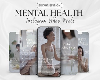 Könnte beinhalten: Vier Instagram-Story-Vorlagen mit Tipps für die psychische Gesundheit. Die erste Vorlage zeigt den Text "Anzeichen für gesunde Beziehungen" mit einer Checkliste von fünf Punkten: Vertrauen, Unterstützung, Unabhängigkeit, gegenseitiger Respekt und effektive Kommunikation. Die zweite Vorlage zeigt den Text "Achtsamkeitsmontag" mit einer meditierenden Frau. Die dritte Vorlage zeigt den Text "Tipps zum Umgang mit Stress" mit einer Checkliste von vier Punkten: Management, Achtsamkeit üben, Bildschirmzeit begrenzen und Hobbys nachgehen. Die vierte Vorlage zeigt den Text "Dinge, die man gegen Angst tun kann" mit einer Checkliste von drei Punkten: Wiederholen, emotionaler Fokus und körperlicher Fokus.
