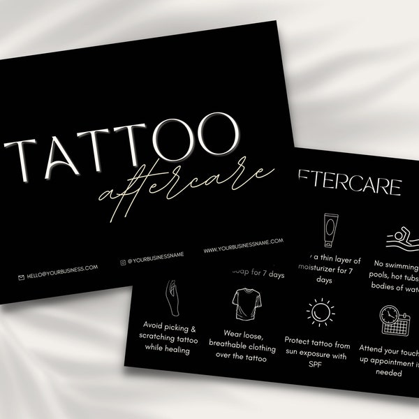 Tattoo Aftercare | Tattoo Artist | Care Instructions | Aftercare Cards | Skincare Template | Temporary Tattoo | Branding Kit | Tattoo Care