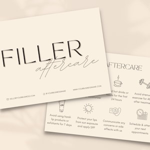 Dermal Filler Aftercare Cards | Lip Filler | Esthetician Template | Skincare Template | Care Card Template | Care Instructions | Aesthetics