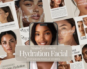 Skincare Esthetician Business, Social Media Bundle, Instagram Stories Posts Templates, Hydration Facial Treatment Content, Medspa Marketing