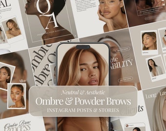 Ombre Powder Brows | Microshading | Permanent Makeup Artist | PMU Instagram Post | Eye Brows | PMU Bundle | Social Media Marketing | Stories