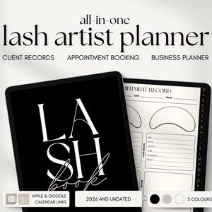 Technologie des cils | livret client | Calendrier de rendez-vous | Planificateur d'affaires | Carnet de notes GoodNotes | Formulaire de consentement pour les cils | Formes d'extension de cils