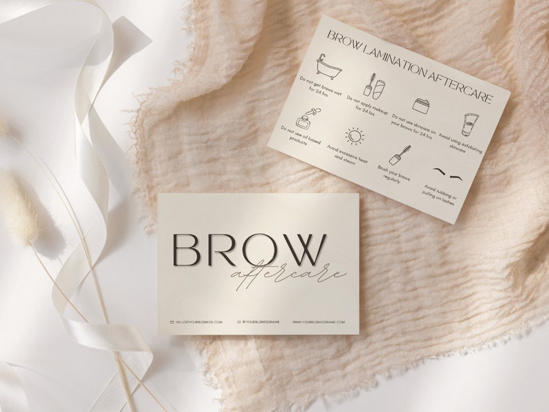 Brow Lamination Aftercare Cards Eye Brows Branding Kit Esthetician Template Care Instructions Luxury Skincare Microblading image 6