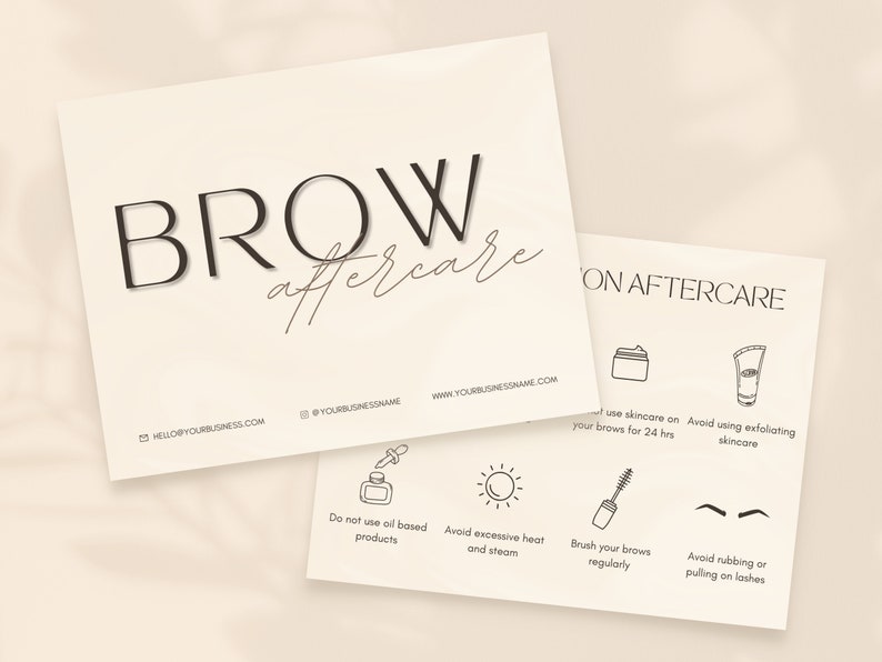 Brow Lamination Aftercare Cards Eye Brows Branding Kit Esthetician Template Care Instructions Luxury Skincare Microblading image 1