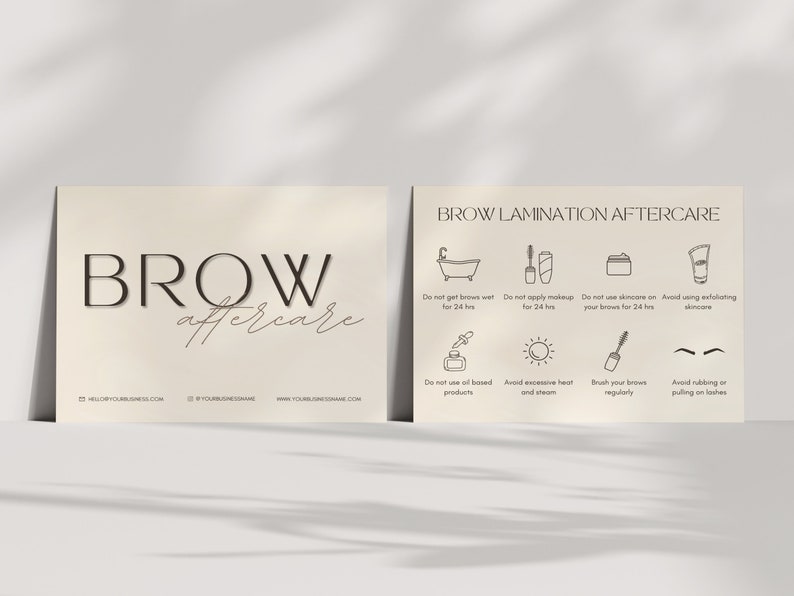 Brow Lamination Aftercare Cards Eye Brows Branding Kit Esthetician Template Care Instructions Luxury Skincare Microblading image 4