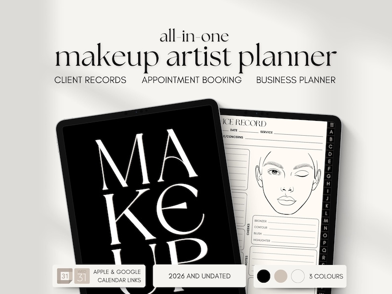 Makeup Artist Planner | Makeup Face Chart | Appointment Planner | Client Tracker | Makeup Artist Forms | Beauty Business |Client Record Book image 1