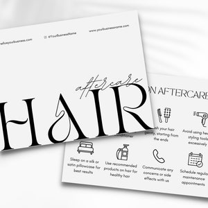 Cura delle extension per capelli / Istruzioni per la cura del salone / Modello per estetista / Cancelleria per saloni / Logo per extension per capelli / Schede per la cura del salone
