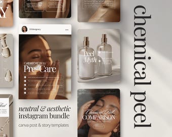 Chemical Peel Skincare Instagram Post and Story Templates | Esthetician & Medspa Business Marketing and Educational Social Media Content