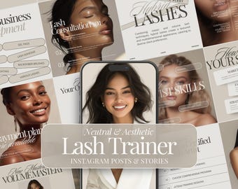 Lash Tech Trainer & Masterclass Social Media Marketing, Business Bundle Content, Esthetician Templates, Beauty Instagram Posts and Stories