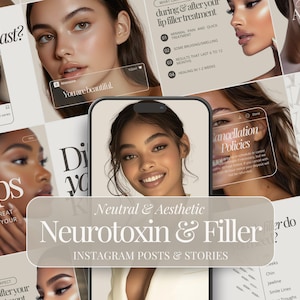 Dermal and Lip Filler & Botulinum Toxin Social Media Bundle, Neurotoxin Templates, Esthetician Instagram Posts Stories, Medspa Marketing