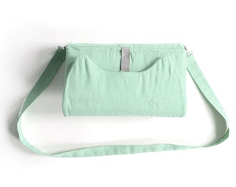 Support enrubament et sac à langer en coton lavable en route en coton et coton enduit en mint