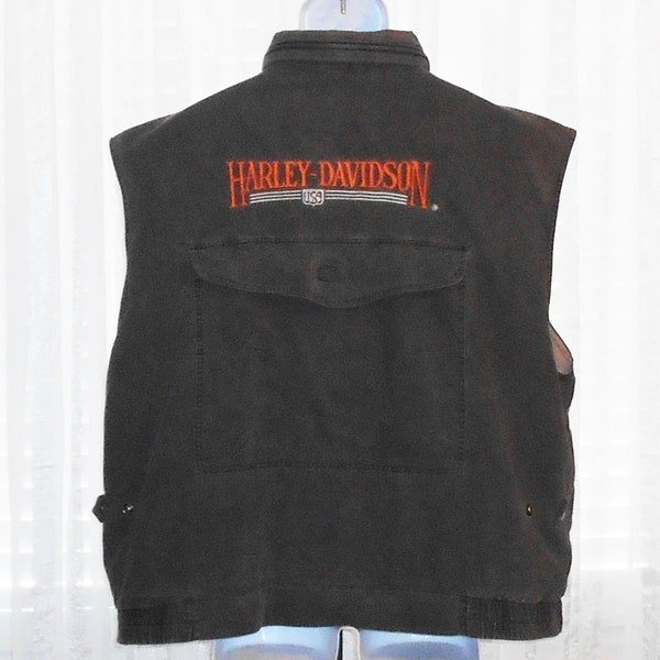 Harley Davidson Rare Vintage Distressed Green Cotton Zip Front Pocket Moto Vest No Size Estimated 2XL