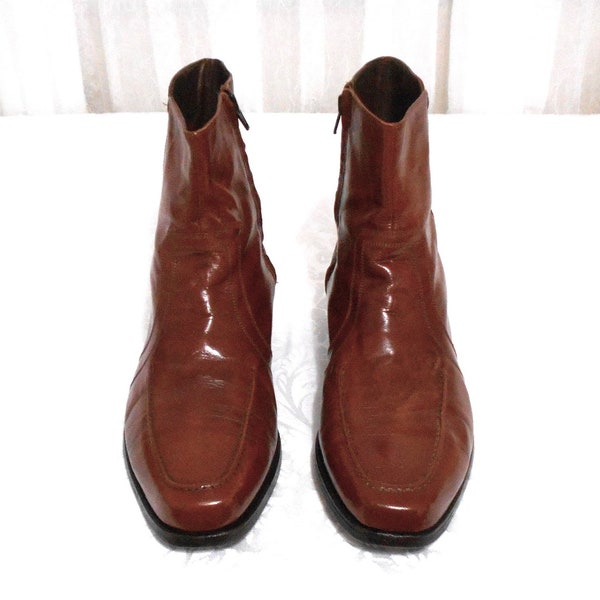 Vintage Florsheim Imperial Brown Leather Zip Dress Ankle Boot Men 12 D