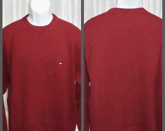 Tommy Hilfiger Red Cotton Crew Neck Pullover Logo Sweater Men's Large