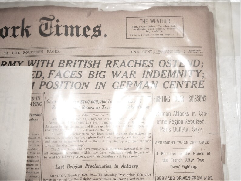 Certified Original New York Times Newspaper Columbus Day October 12