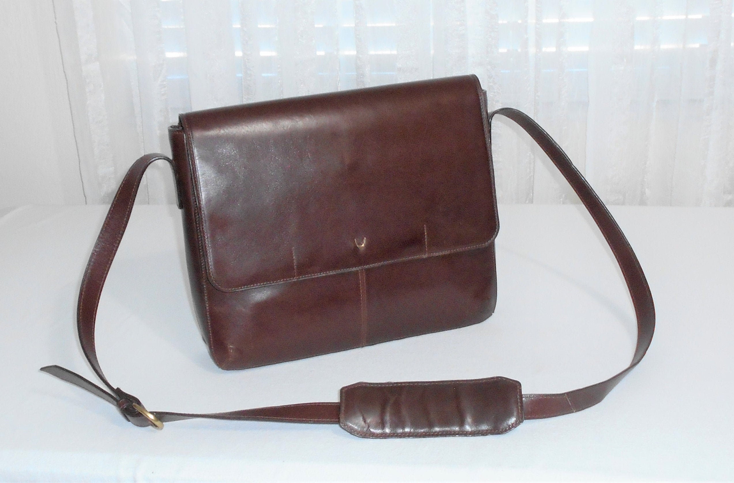 vintage Hidesign leather purse bag hinged buckles strap supple brown d3