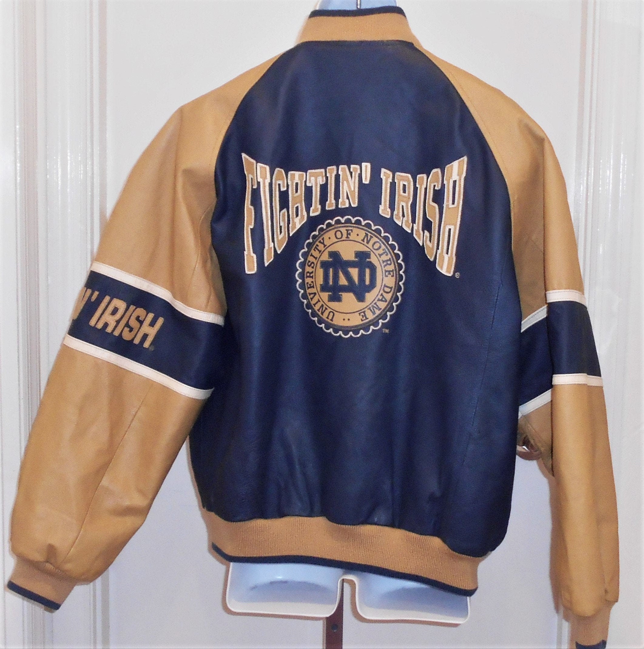 Notre Dame Fightin' Irish Leather Varsity Jacket Large Mirage - Etsy