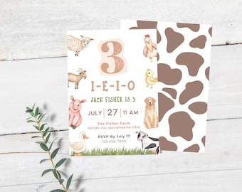 3 Year Old Farm Birthday Invitation