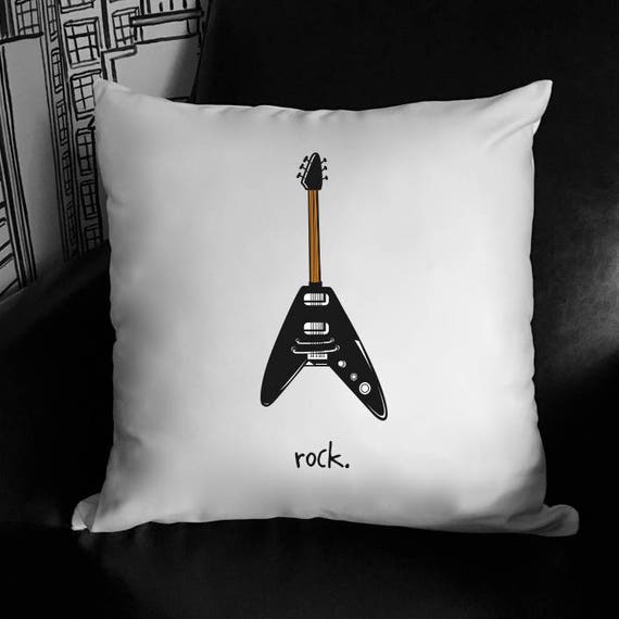 Rock Black Bass Guitar Throw Pillow Rocker Rock N Roll Etsy