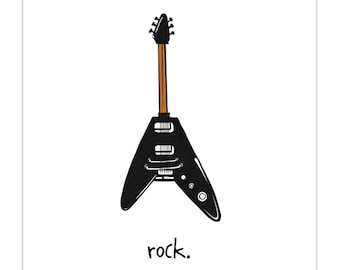 home decor. nursery. rock. black. bass. guitar. art print. original illustration. music. rock-n-roll. band. rockstar. punk. alexandasher.