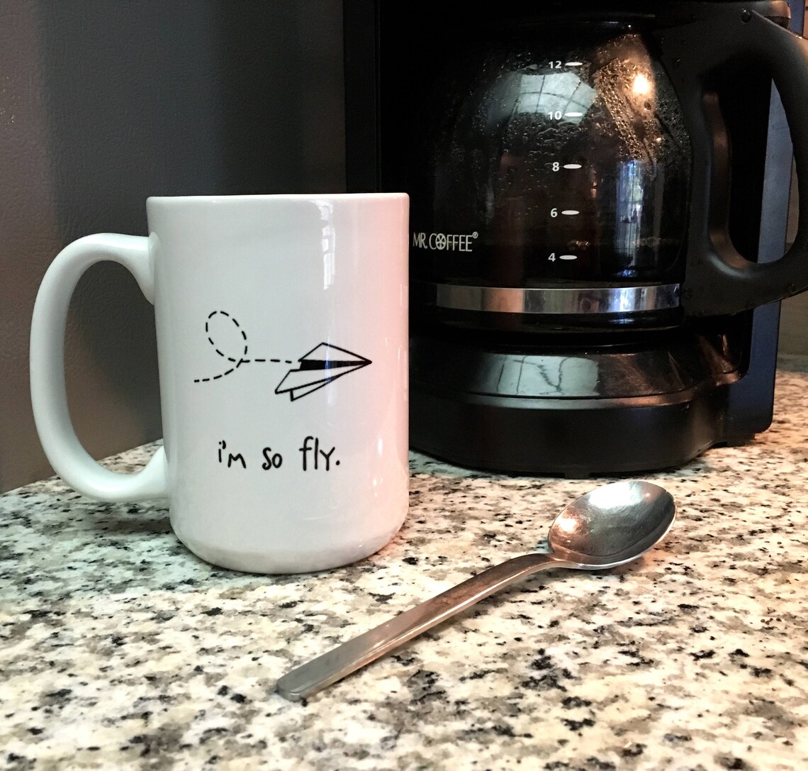I'm so Fly. Coffee Mug. Paper Airplane. Aviation. Hip. Etsy