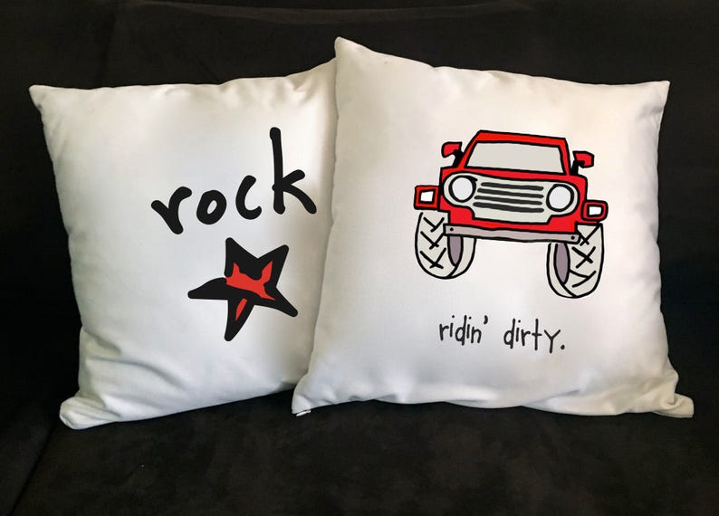 Ridin' Dirty. Throw Pillow. Red Truck. Big Wheels. Big Red. Monster