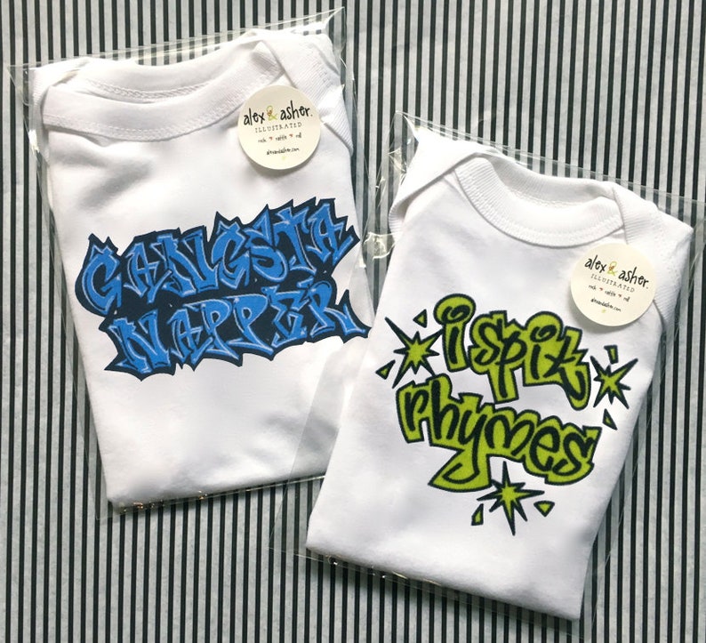 baby bodysuit hip hop mod alexandsaher. graffiti baby clothes rap layette gangsta napper street art newborn nursery onepiece