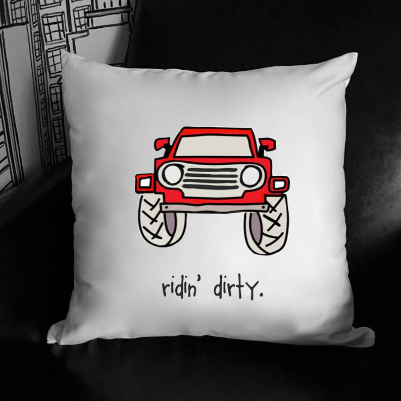 Ridin' Dirty. Throw Pillow. Red Truck. Big Wheels. Big Red. Monster