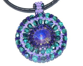 Pendant Beading Kit and tutorial - Swarovski rivoli, Japanese seed beads, Czech glass - Gift for her - Colour instructions  "Ruby Rivoli"