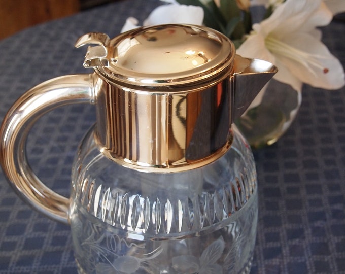 Heavy Crystal Pitcher With Silver Plated Lid and Handle Etsy