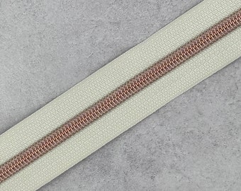 Tan Tape with Rose Gold Zipper Teeth #5 - 36" 1 yard