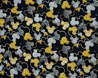 18x58 Half Yard 100% Cotton Fabric Cut Small Crafts - Mousefetti Mouse Head Confetti Elegant New Years Small Scale on blac Inspired Woven