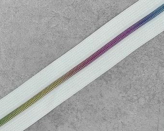 White Zipper Tape with Rainbow Zipper Teeth #3 - 72" Zipper 2 yards