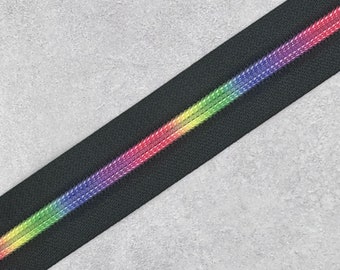 Black Zipper Tape with Smaller Ombre Rainbow Zipper Teeth #5 - 102" 2.8 yards