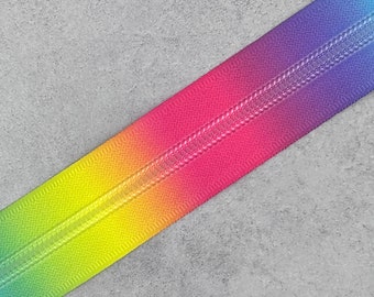 Rainbow Ombre Printed Zipper Tape with Nylon Teeth #5 - 50" 1.38 yards, 91" 2.5 yards