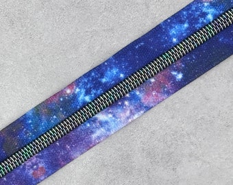 Galaxy Printed Zipper Tape with Nightmare Unicorn Rainbow Zipper Teeth #5 - 36" 1 yard