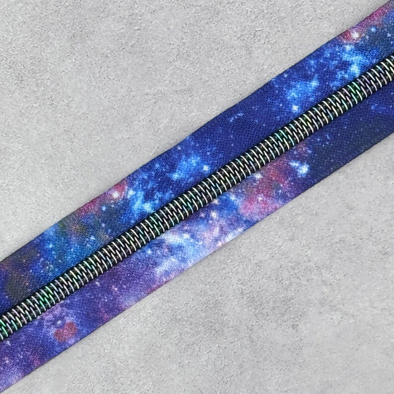 Galaxy Printed Zipper Tape with Nightmare Unicorn Rainbow Zipper Teeth 5 36 1 yard image 1