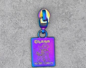 Ohana Means Family Matte Rainbow #5 Zipper Pull