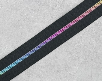 Black Zipper Tape with Rainbow Zipper Teeth #3 - 66" Zipper 1.8 yards