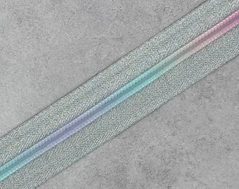 Metallic Silver Zipper Tape with Pastel Rainbow Zipper Teeth #5 - 86" 2.4 yards