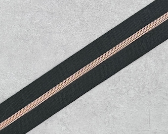 Black Zipper Tape with Rosegold Zipper Teeth #3 - 31" Zipper