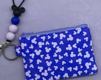 Mouse Toss Zipper Pouch Clear ID Window + Beaded Lanyard