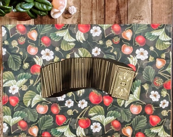 Linen Altar Cloth "Strawberry" | dark floral strawberry print | Tarot Deck Wrap and Reading Cloth