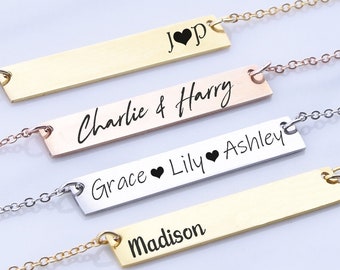 Custom Name Bar Necklace Personalized Nameplate Necklace Gifts for Her Women's Necklace Engraved Necklace for Women