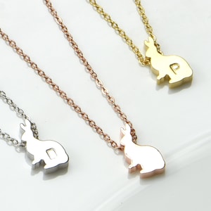 Bunny Rabbit Necklace-Initial Necklace-Easter Jewelry Necklace-Silver Rose Gold or 16k Gold Plated-Animal Nature Lover Gift-Christmas Gifts