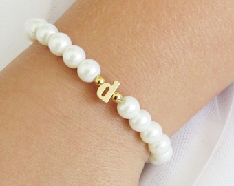 Flower Girl Gift , Gold Lowercase Initial Bracelet For Kids, Personalized Flower Girl Bracelet, Baby Child Infant Toddler Stretch Bracelet