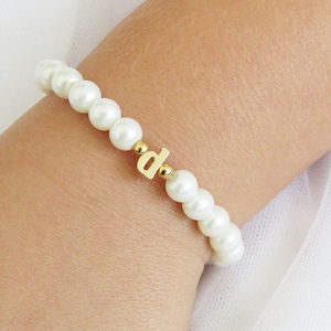 Flower Girl Gift , Gold Lowercase Initial Bracelet For Kids, Personalized Flower Girl Bracelet, Baby Child Infant Toddler Stretch Bracelet