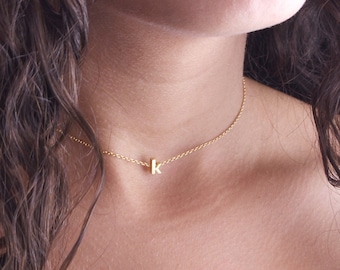 Dainty initial choker necklace in silver rose gold or 16k gold plated- initial letter necklace- minimalist choker necklace- gifts for her