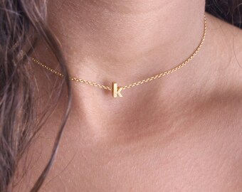 Initial choker rose gold silver or gold dainty letter choker minimal delicate lowercase initial necklace teen gift best friend birthday gift